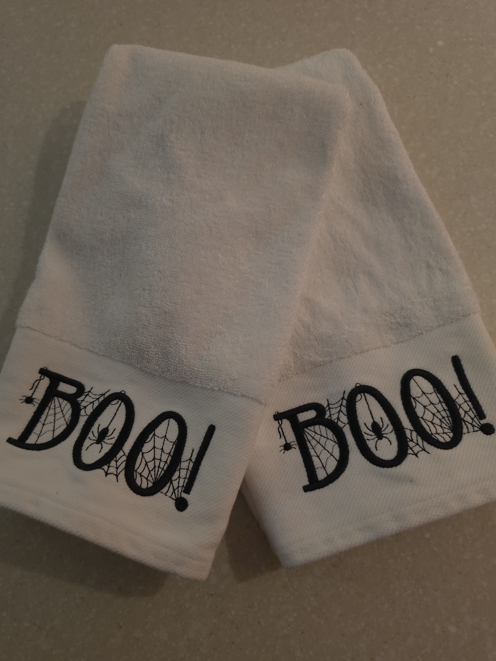 Well Dressed Home Set of 2  Halloween Hand Towels 'BOO' Plush 100% Cotton